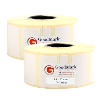 Abbildung von GoodMarkt Etikettenrolle 25x15mm Selbstklebende Thermo Etiketten auf Rolle 1000 Labels, Adressetiketten Haushaltsetiketten Bedruckbar Aufkleber für Büro Küche