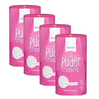 Abbildung von Xucker Puderxucker Erythrit 4x 600g Dosen kalorienfreier Zuckerersatz als vegane &amp; zahnfreundliche Puderzucker Alternative zum Kochen Backen I Erythritol zuckerfrei