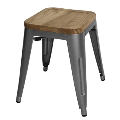 Abbildung von Bolero gm636 Stahl Bistro Low Hocker mit Holz Sitz Pad, grau (4 Stück)