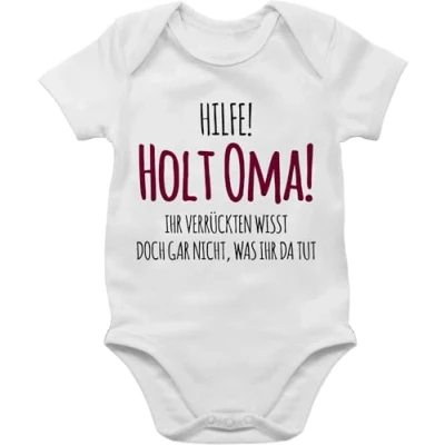 Abbildung von Shirtracer Baby Body Junge Mädchen Sprüche Hilfe Holt Oma Geschenk Geburt Omi 6/12 Monate Weiß babygeschenke strampler mit spruch babysprüche groseltern babykleidung babygeschenk