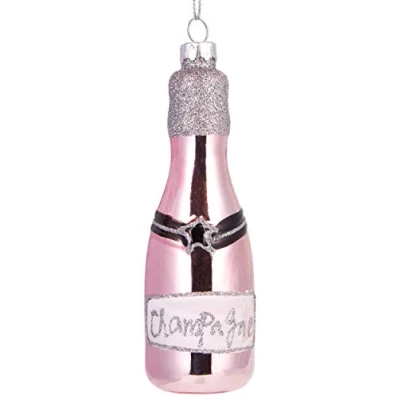 Abbildung von BRUBAKER Champagner Rosé Handbemalte Weihnachtskugel aus Glas Mundgeblasener Christbaumschmuck Figuren lustig Deko Anhänger Baumkugel 12 cm