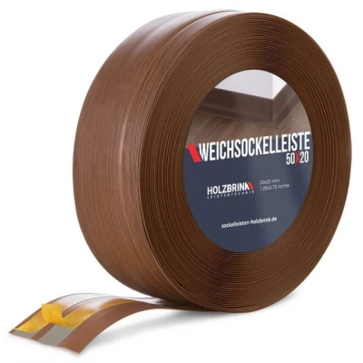 Abbildung von HOLZBRINK Sockelleiste PVC Weichsockelleiste selbstklebend 50x20mm Eiche Dunkel, 10m Rolle, Küchenabschlussleiste Arbeitsplatte, Fensterleiste, Fensterabdichtung