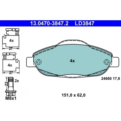 Abbildung von ATE Ceramic 13.0470 3847.2 Bremsbelagsatz PEUGEOT: 308 I CC, SW, Schrägheck