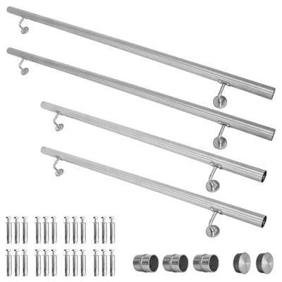 Abbildung von V2Aox Handlauf Treppengeländer aus Edelstahl, Durchmesser: 4,2 cm, Rostfrei &amp; Wetterfest, Inklusive Montagematerial, Halter, Länge: 550 cm