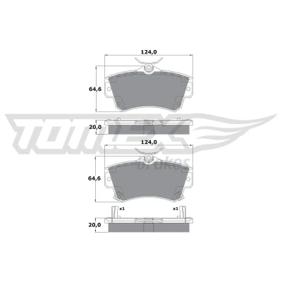 Abbildung von TOMEX brakes TX 14 97 Bremsbelagsatz Vorderachse mit akustischer Verschleißwarnung CHRYSLER: PT Cruiser Kombi, Cabrio