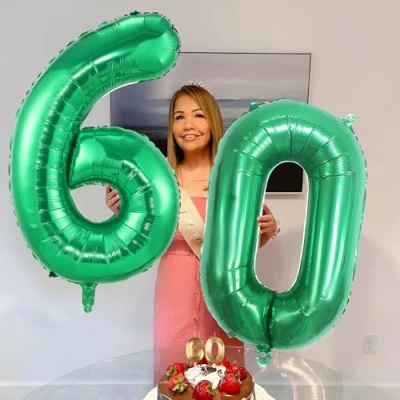 Abbildung von 60 Geburtstag Deko zahlen luftballon jahre Folienballon Grün für 60. Geburtstagsdeko Männer Frauen Ballon Zahl zum fliegt mit Helium