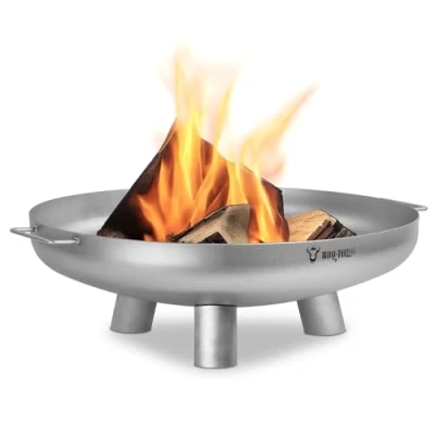 Abbildung von BBQ Toro Edelstahl Feuerschale Ø 70 cm Silber Outdoor Feuerstelle mit DREI Standbeinen und Zwei Griffen Feuerschalen für den Garten, Brennschale, Garden Fire Pit, Bowl, Feuerwanne