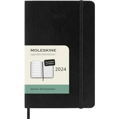 Abbildung von Moleskine Wochenplaner mit Platz für Notizen, 12 Monate 2024, Agenda Pocket 9x14, Softcover Gummizugverschluss, Farbe Schwarz, Sprache Deutsch