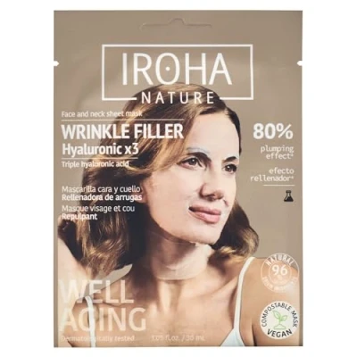 Abbildung von Iroha Nature Aufpolsternde &amp; Anti Aging Tuchmaske Mit dreifacher Hyaluronsäure Tiefenhydration und Effekt Weichere beruhigte Haut 100% vegan