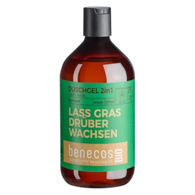 Abbildung von benecosBIO Duschgel 2in1 BIO Hanf Haut &amp; Haar LASS GRAS DRÜBER WACHSEN vegan recyceltes Plastik