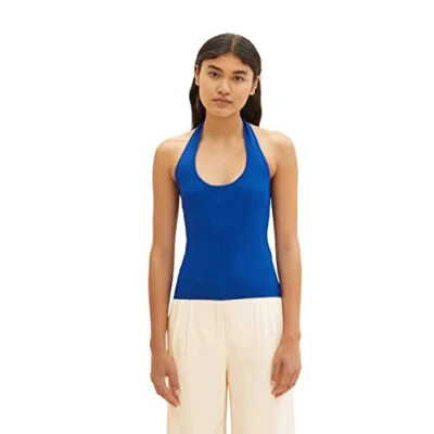 Abbildung von TOM TAILOR Denim Damen 1036514 Basic Neckholder Top, 14531 Shiny Royal, l