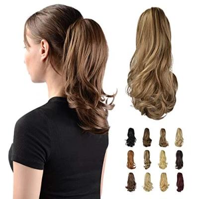 Abbildung von Sofeiyan 33cm Pferdeschwanzverlängerung Langer lockiger Pferdeschwanz Clip in Klaue Haarverlängerung Natürlich aussehendes synthetisches Haarteil für Frauen, Braun &amp; Blond