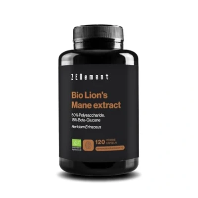 Abbildung von Bio Lions Mane, 6:1 Extrakt 3000mg pro Tag, Löwenmähne Pilz (Hericium) mit 50% Polysaccharide und 15% Beta Glucan 120 Vegane Kapseln Zenement