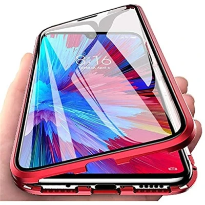 Abbildung von Ibex Hülle für Samsung Galaxy S22 Ultra 5G, Magnetische Adsorption Handyhülle 360 Grad Schutz Aluminiumrahmen mit Gehärtetes Glas, Starke Magneten Stoßfest Metall Flip Case Cover Rot