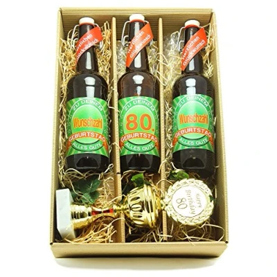Abbildung von Bier Geschenk Präsentkarton mit und Pokal 80. Geburtstag
