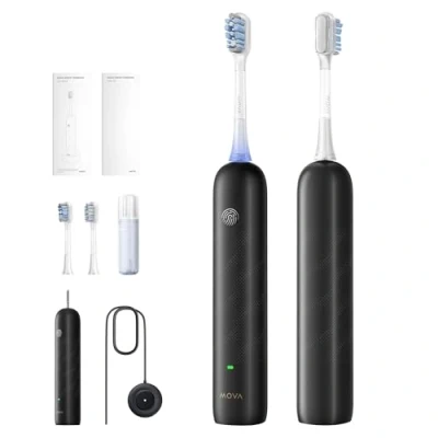 Abbildung von dreame Mova Fresh Pro 3DClean™ Elektrische Zahnbürste mit App, Schallzahnbürste für Erwachsene, 2 Bürstenköpfe und Reiseetui, 3 in 1 Ersatzbürstenkopf Halter, 30 Tage Akkulaufzeit, Schwarz