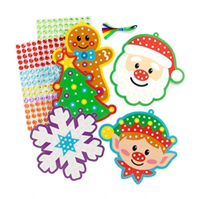 Abbildung von Baker Ross FC156 Weihnachts Dekorations Bastelset mit Schmucksteinen 4er Pack, Kreativset für Kinder, selbstklebenden
