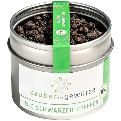 Abbildung von Zauber der Gewürze Schwarzer Pfeffer ganz Bio Schwarze Pfefferkörner für die Pfeffermühle mit leichter Schärfe, ideal zum Verfeinern von Fleisch, Gemüse und Saucen, 55 g