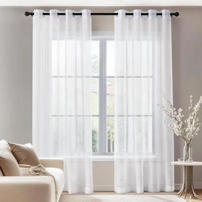 Abbildung von Deconovo Vorhang Transparent Gardinen Wohnzimmer Voile Ösen, 290x140 cm(HöhexBreite), Weiß, 2er Set