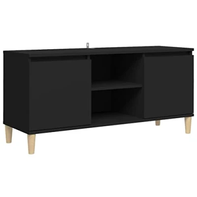 Abbildung von vidaXL TV Schrank mit Massivholz Beinen Lowboard Sideboard Fernsehschrank Fernsehtisch Möbel Tisch Board HiFi Schwarz 103,5x35x50cm