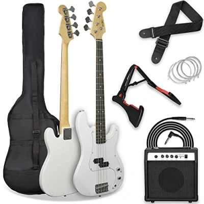 Abbildung von 3rd Avenue 4/4 E Bassgitarren Set in Normalgröße, für Anfänger, mit 15 W Verstärker, Tasche, Kabel, Gurt, Ständer und Ersatzsaiten Sunburst