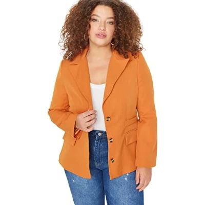 Abbildung von Trendyol Damen Große Größen Regular Blazer Plain Webstoff in Jacke Coat, Braun, 42 EU