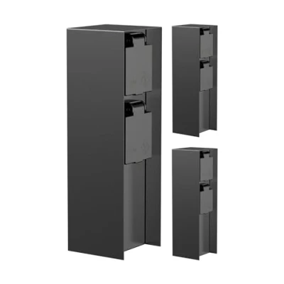 Abbildung von ledscom.de 3 Stück Garten Steckdosensäule POMI für außen, IP44, 2 Fach, Edelstahl, schwarz, eckig, 23 cm