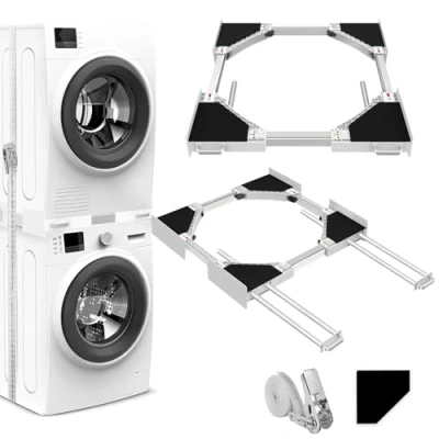 Abbildung von NIUXX Zwischenbaurahmen, Verbindungsrahmen waschmaschine trockner universal, Zwischenbausatz mit 4 ausziehbaren Rohren, Einstellbare Größe（46 66cm）