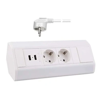 Abbildung von Ecksteckdose 2X Schuko + 2 x USB Kabel und Stecker Steckdose Tischsteckdose Steckdosenblock Schreibtisch Stromdose Energiestation