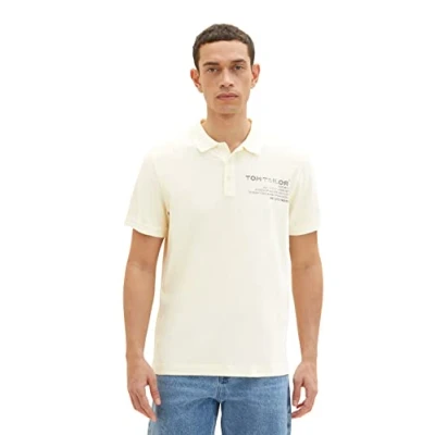 Abbildung von TOM Tailor MIT Textprint Poloshirt, Herren, Größe: Large, Vintage beige