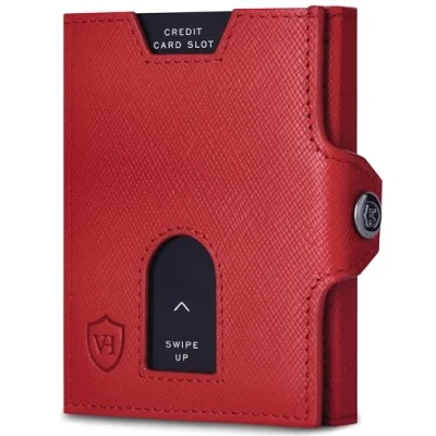 Abbildung von VON HEESEN Slim Wallet mit RFID Schutz Geldbörse Herren klein Mini Geldbeutel Damen Portmonee Kartenetui Echtleder Karten Portemonnaie Leder Kreditkartenetui Rot Saffiano