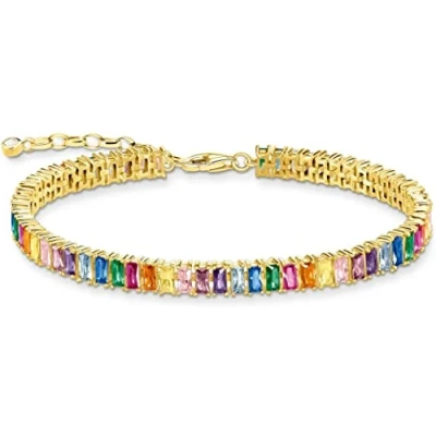 Abbildung von Thomas Sabo Damen Tennisarmband mit bunten Steinen vergoldet, 925 Sterlingsilber 750er Gelbgold Vergoldung, Länge: 16 19 cm, A2030 996 7 L19V