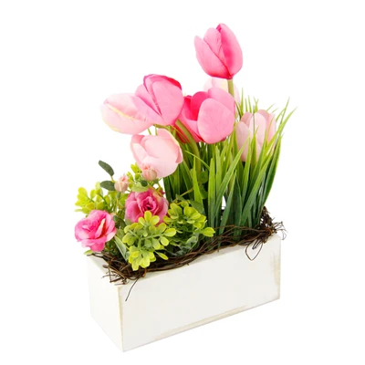 Abbildung von my home Gestecke &quot;Tulpen Wildrosen und Gras&quot;, Im Topf, aus Holz, Blumendeko