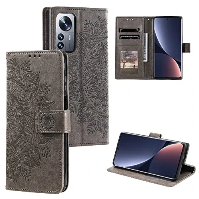 Abbildung von CoverKingz Handytasche kompatibel mit Xiaomi 12 Pro Handy Case Kartenfach Handyhülle Flipcase klappbar Motiv Mandala Grau