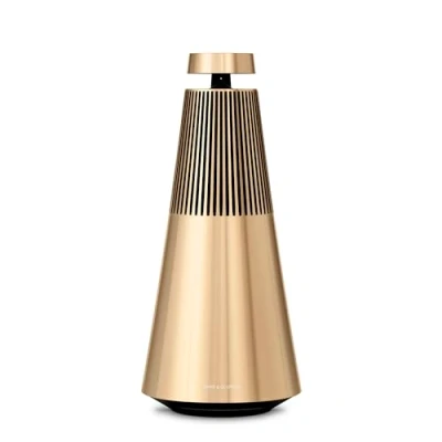 Abbildung von Bang &amp; Olufsen Beosound 2 (3. Gen) Eleganter und leistungsstarker WiFi Heimlautsprecher mit 360 Grad raumfüllendem Sound, Stand oder Regallautsprecher aus hochwertigem Aluminium Gold Tone