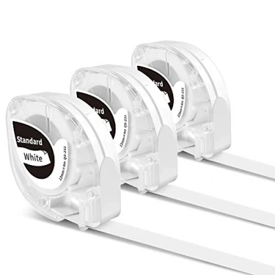 Abbildung von 3x Phomemo P12 Original Thermotransfer Etiketten Schwarz auf Weiß 12mm x 4m Q5 231 Haltbar Hitzebeständig Selbstklebend für P12/P12 Pro/LT12 Etikettendrucker &amp; Kompatibel mit Dymo LetraTag