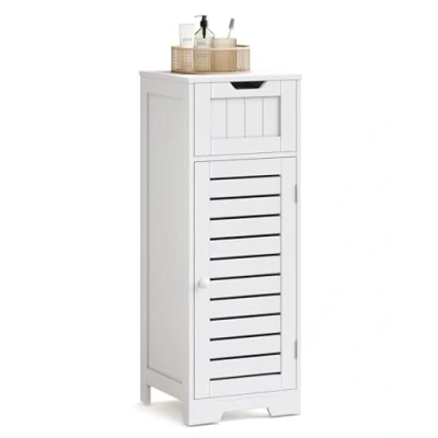 Abbildung von Mondeer Badkommode Badezimmerschrank (Modernes Shutter Design), mit 1 Schublade und 2 Einlegeböden, 32 x 30 87 cm, Weiß