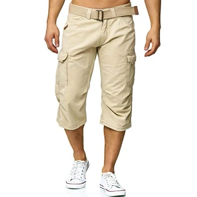 Abbildung von Indicode Herren Nicolas Check 3/4 Cargo Shorts inkl. Gürtel Herrenshorts aus Baumwolle Fog, L