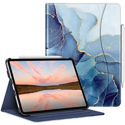 Abbildung von Fintie Hülle für iPad Pro 11 Zoll 4. Generation/ 3. Gen/ 2. Gen (Modell 2022/2021/2010), Multi Winkel Folio Schutzhülle mit Stifthalter, Dokumentenfach und Auto Schlaf/Wach Funktion, Ozean Marmor