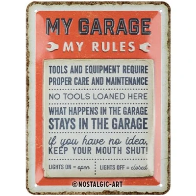 Abbildung von Nostalgic Art Retro Blechschild, 15 x 20 cm, My Garage, Rules Geschenk Idee für Handwerker, aus Metall, Werkstatt Deko im Vintage Design mit Spruch, Blechschilder Sprüche