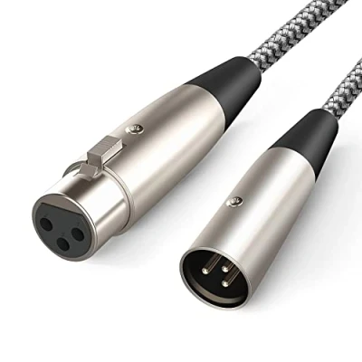 Abbildung von Mikrofonkabel XLR Stecker auf Busche (3M), Kabel Kupplung für Mikrofon, Verstärker, Mischpult oder Lautsprechersystem Grau