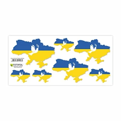 Abbildung von FOTOFOL Ukraine Aufkleber Set Fahne Flagge Karte Blumen Friedenstaube Ukraine, für Auto, Fahrzeuge, Roller, Moped, Motorrad Helm, Fahrrad, Laptop, Smartphone (Karte)