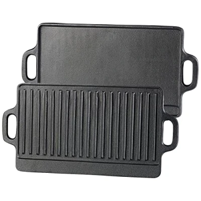 Abbildung von Rosenstein &amp; Söhne Gusseisen Grillplatte: Gusseiserne Wende Grillplatte für Ofen, Herd und Grill, 40 x 20,5 cm (Grillplatte Induktion, Gusseisen, Warmhalteplatte)