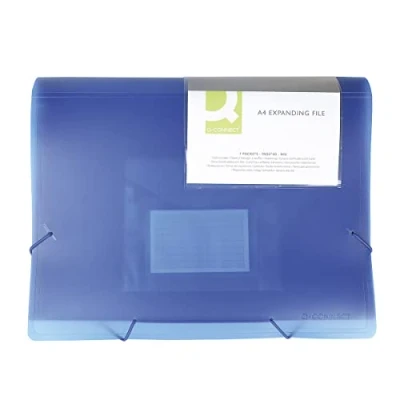 Abbildung von Q Connect Fächermappe Organizer mit Gummiband / 6 Fächer/Trennstreifen/Taschen/PP/Dokumentenmappe A4 Transparent Blau/hat Fächer Indexfenstern und Indexen
