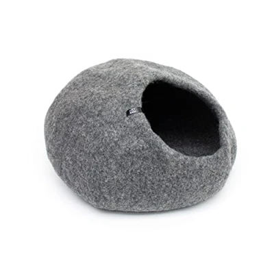 Abbildung von LucyBalu® Premium Katzenhöhle aus Filz Natürliches Katzenbett 100% Flauschiger Wolle Filzhöhle für Katzen handgefertigt in Nepal Kuschelhöhle 45x45x28 cm Grau