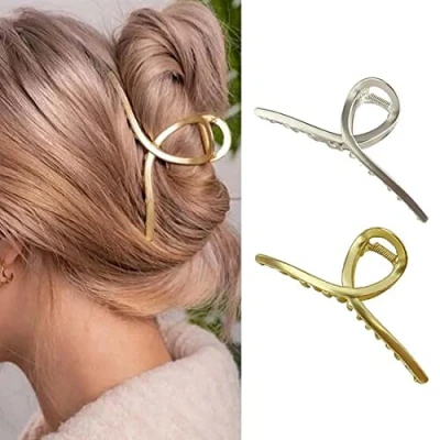 Abbildung von Daterkey Metall Haarklammern, goldfarben, Haarklaue, Haarspange, Haarspangen, große Kopfschmuck, Haarstyling Zubehör für Frauen und Mädchen, dünnes dickes Haar (2 Stück)