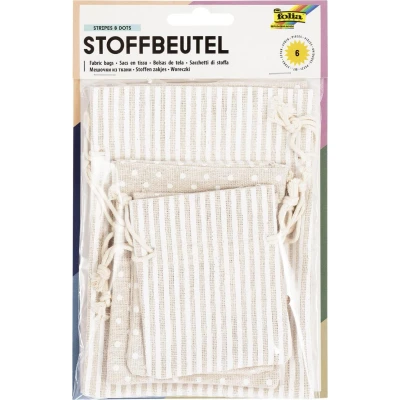 Abbildung von folia 64102 Stoffbeutel, mit Motivdruck, 6 Stück, aus Baumwolle/Polyester, in 3 verschiedenen Größen, ideal zum Verschenken oder Aufbewahren von Kleinigkeiten