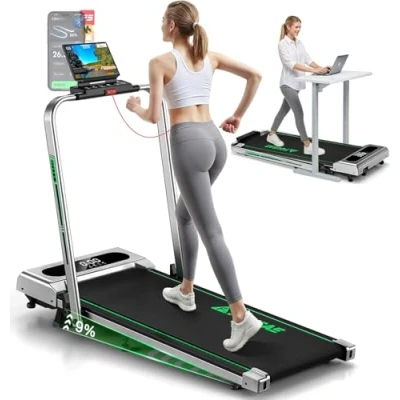 Abbildung von Laufband für Zuhause, FOUSAE 5 in 1 Walking Pad, 12km/h Klappbar mit 9% Steigung, 2.75HP Zuhause &amp; Büro LCD Anzeige, Fernbedienung und App, Doppelrahmen 150KG Tragkraft