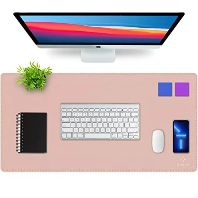 Abbildung von Upgrade Knodel Tischunterlage, Schreibtischunterlage, 80cm x 40cm PVC Leder Laptop wasserdichte Schreibunterlage für Büro oder Heimbereich, doppelseitig (Rosa)