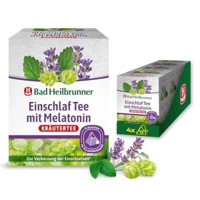 Abbildung von Bad Heilbrunner Einschlaf Tee mit Melatonin im Pyramidenbeutel Melatonin, Melisse, Lavendel Endlich wieder gut einschlafen Ideal fürs Reisen Gute Nacht (4 x 12 Pyramidenbeutel)